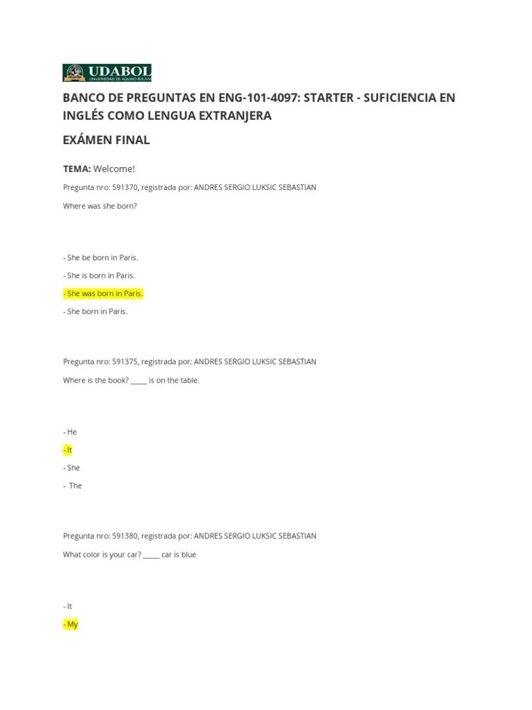 Banco De Preguntas Examen 3parcial | PDF | Meal | Food And Drink