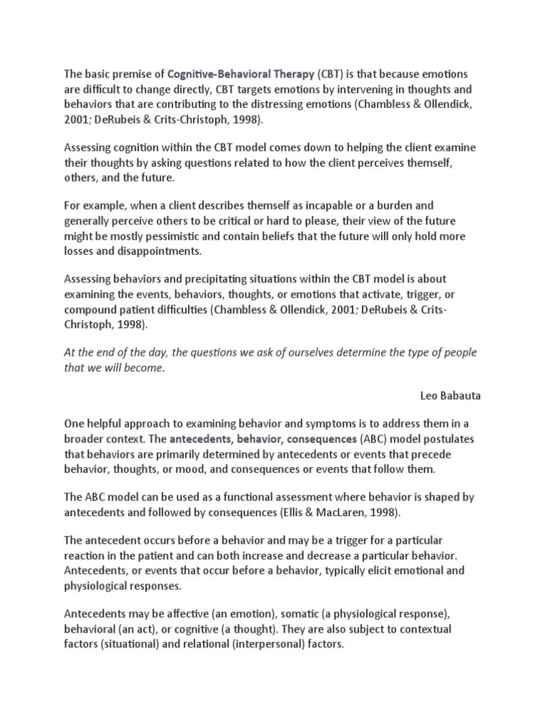 CBT Questions | PDF | Cognitive Behavioral Therapy | Affect (Psychology)