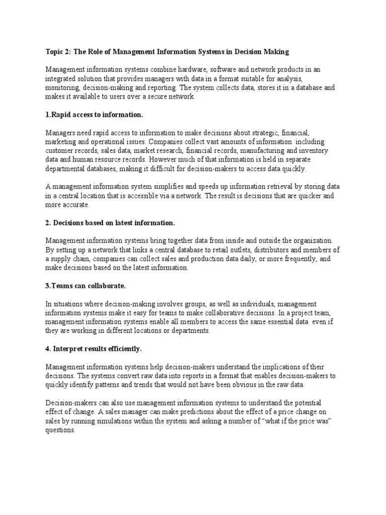 The Role Of Management Information Systems In Decision Making | PDF | Value Chain | Management ...