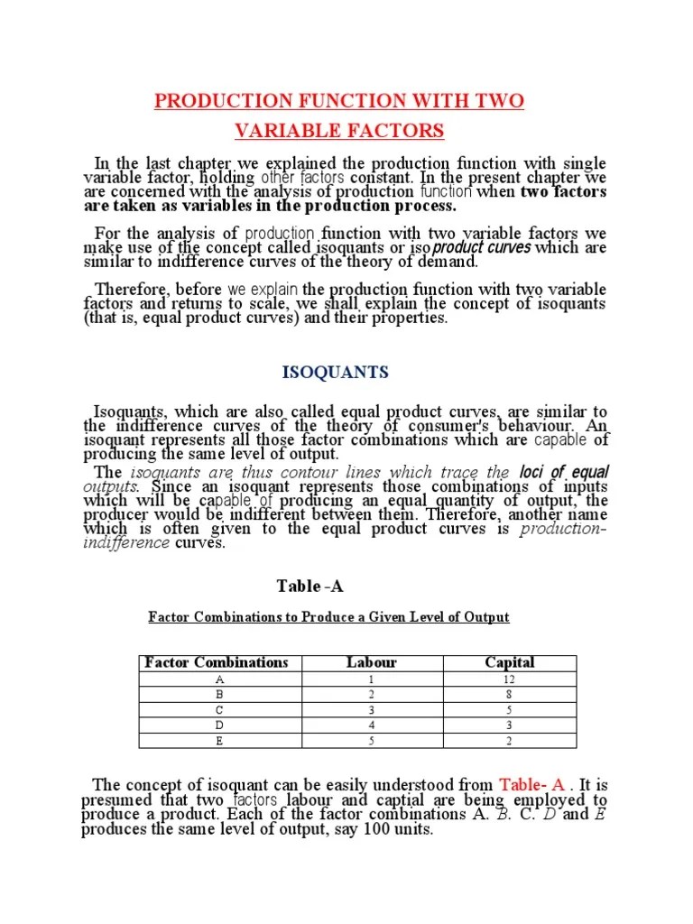 Production Function With Two Variable Factors | PDF | Production ...