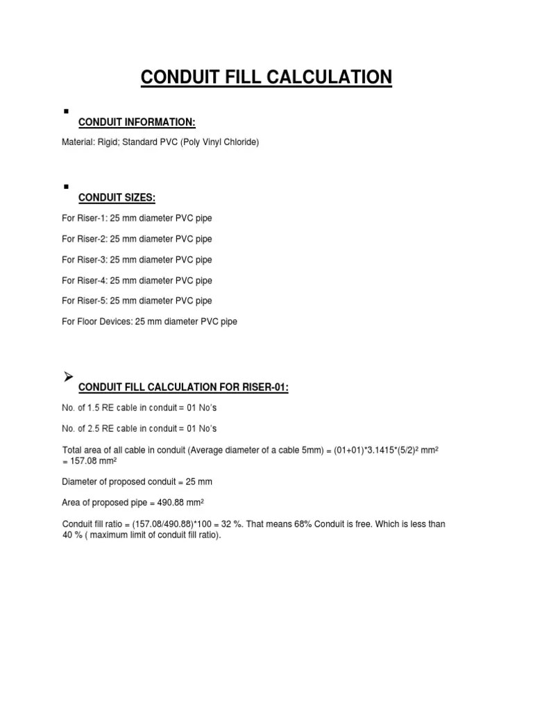 Conduit Fill Calculation | PDF | Polyvinyl Chloride | Pipe (Fluid Conveyance)