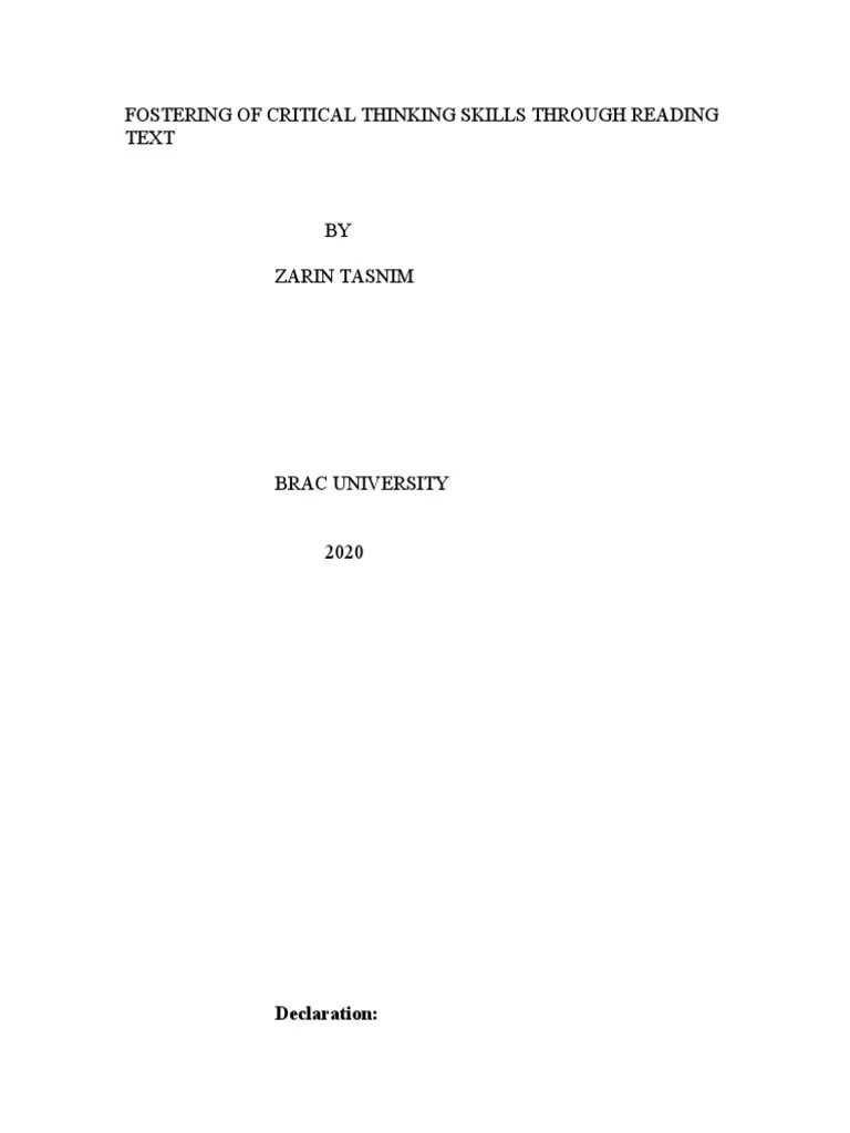 Fostering Of Critical Thinking Skills Through Reading Text | PDF | Critical Thinking | English ...