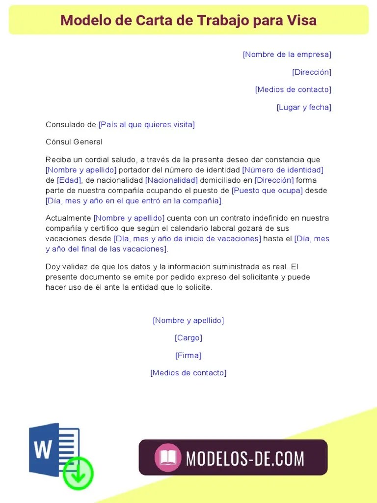 Modelo De Carta De Trabajo Para Visa | PDF