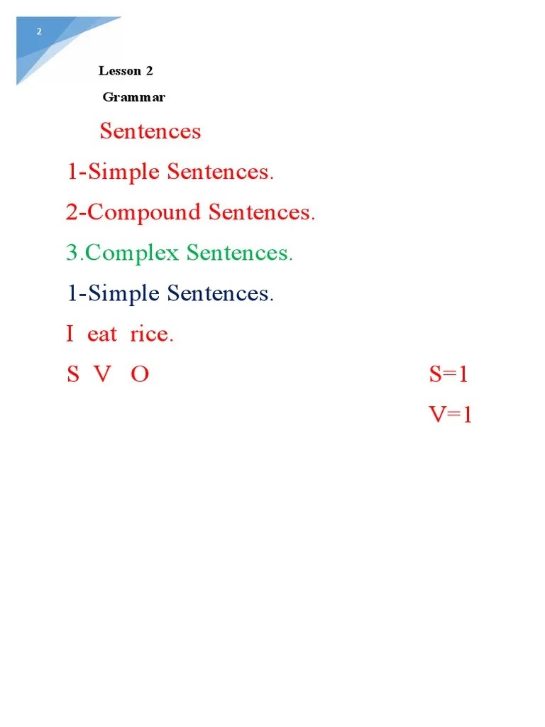 Lesson 2 Sentences Simple, Compound-Complex | PDF | Semantic Units ...