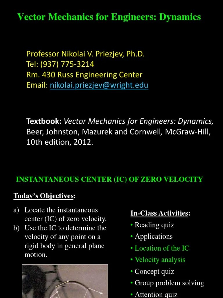 Lecture 26 Ch15 Dynamics Instantaneous Center Of Zero Velocity | Download Free PDF | Velocity ...