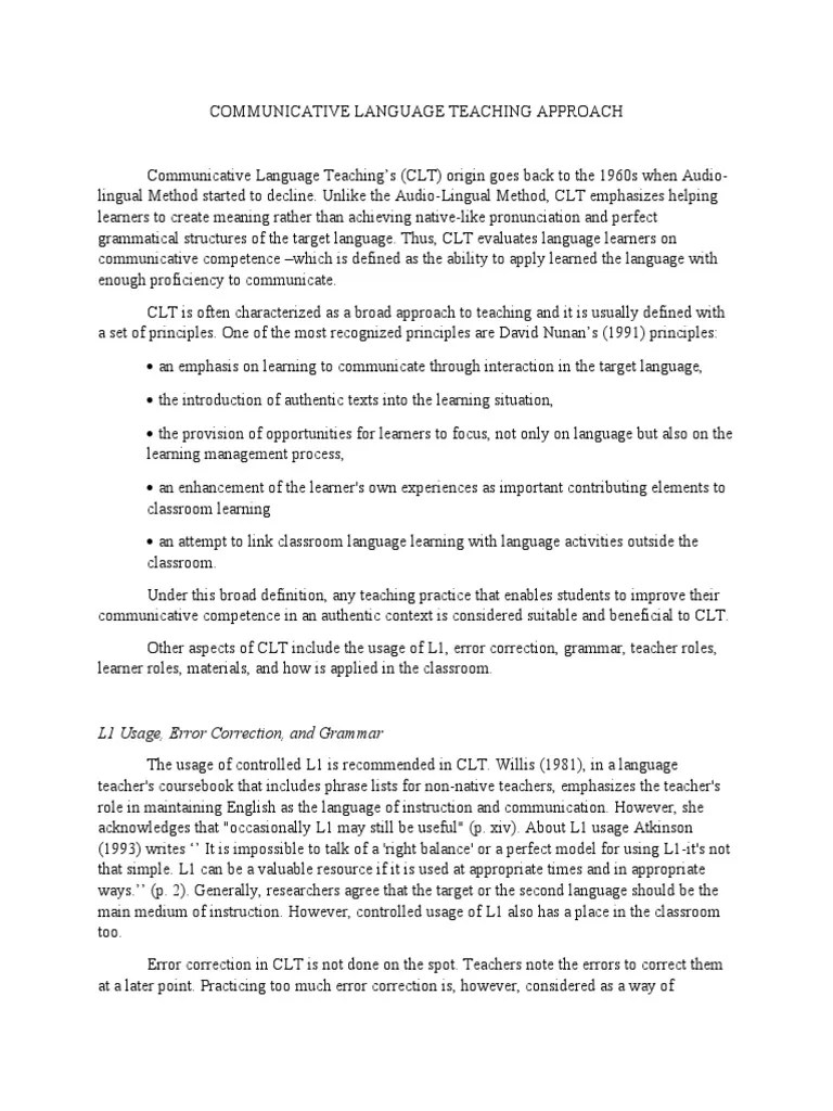Communicative Language Teaching Approach | PDF | Second Language ...