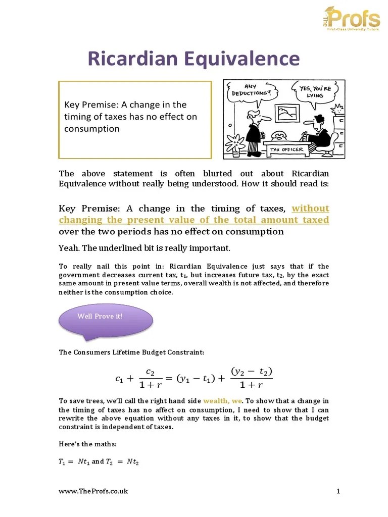 Ricardian Equivalence: Without Changing The Present Value Of The Total ...