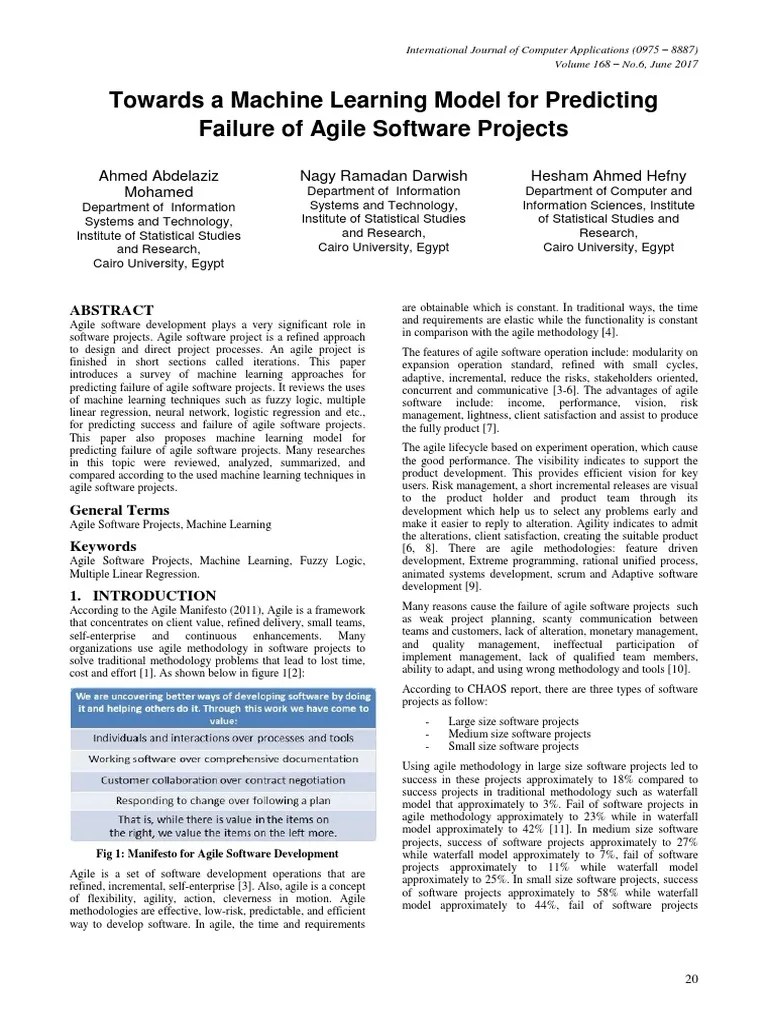 Towards A Machine Learning Model For Predicting Failure Of Agile Software Projects | PDF | Agile ...
