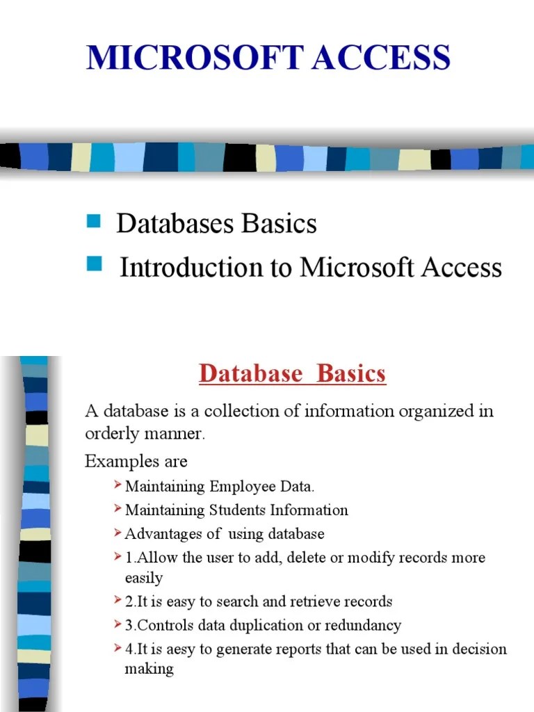 Databases Basics Introduction To Microsoft Access | Download Free PDF ...