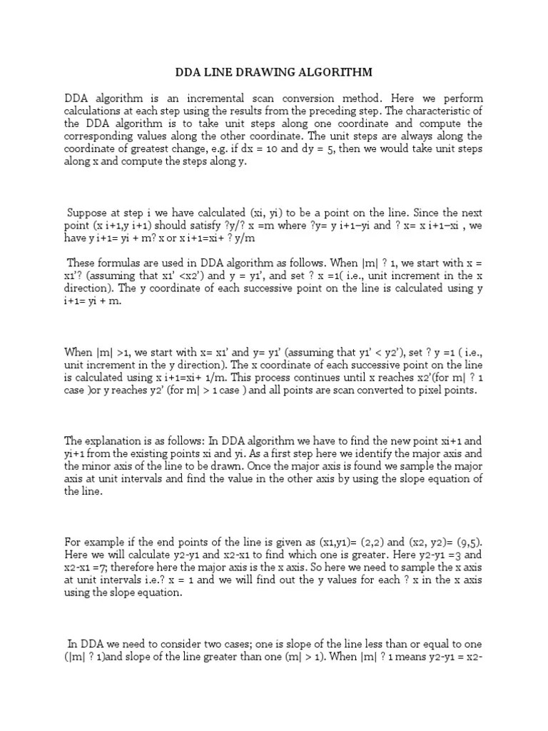 1 - DDA Line Drawing Algorithm | PDF | Slope | Algorithms