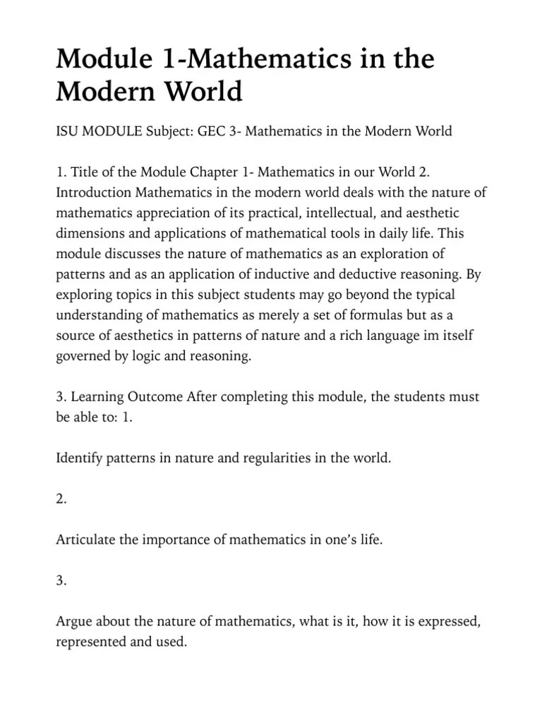 Module 1-Mathematics In The Modern World | PDF | Pattern | Mathematics
