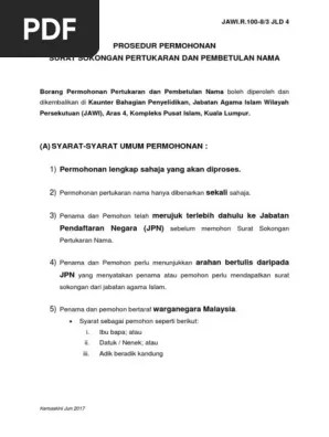 Setiap kelahiran, kematian, kad pengenalan, perkahwinan sivil dan kewarganegaraan di malaysia. Prosedur Permohonan Surat Sokongan Pertukaran Dan Pembetulan Nama Pdf