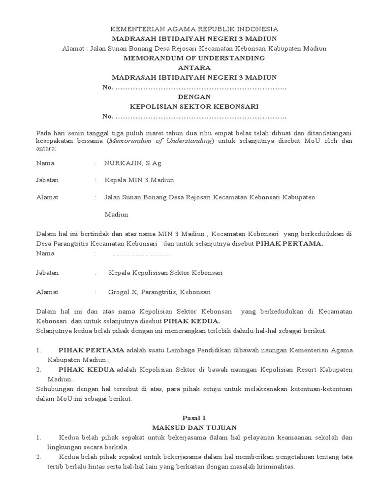Contoh Mou Sekolah Dengan Kepolisian | PDF