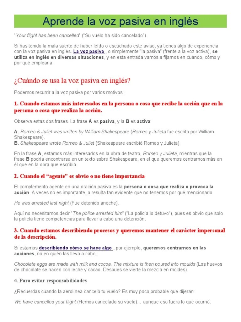 Aprende La Voz Pasiva En Ingles | PDF | Verbo | Lingüística