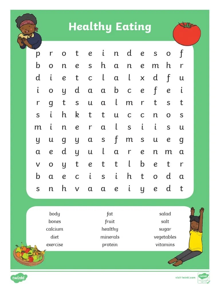 healthy eating word search pdf