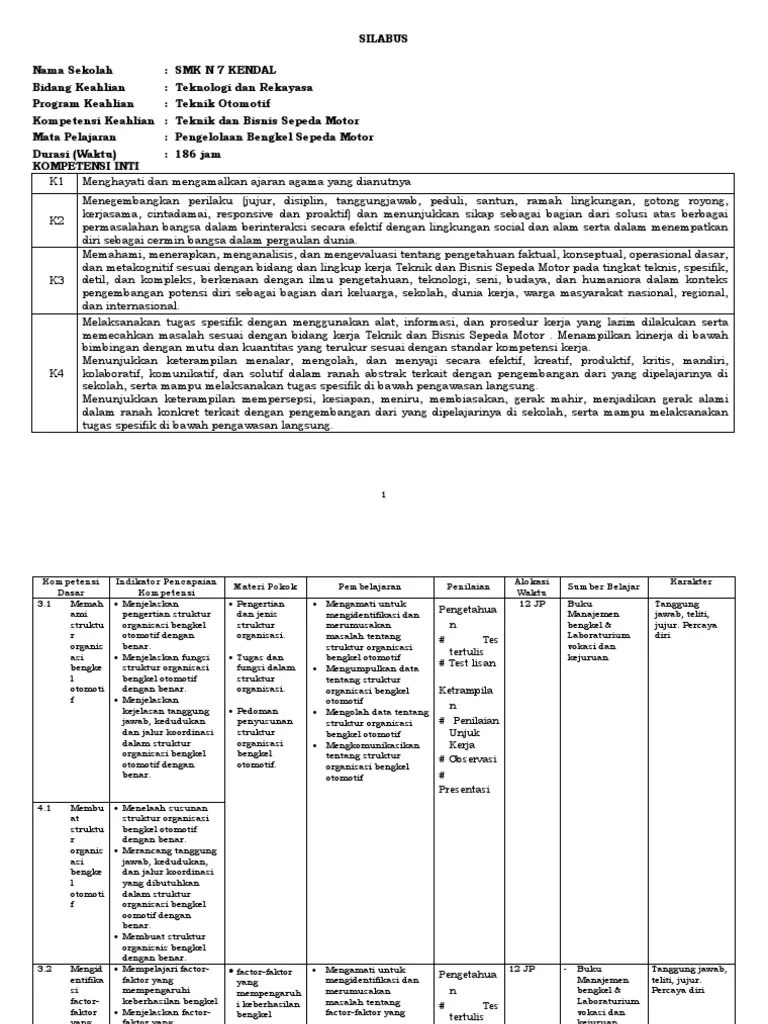 Teknik sepeda motor (tsm) mata . Silabus Pengelolaan Bengkel Sepeda Motor Sepedamotor 2013 Xii Ipk Pdf
