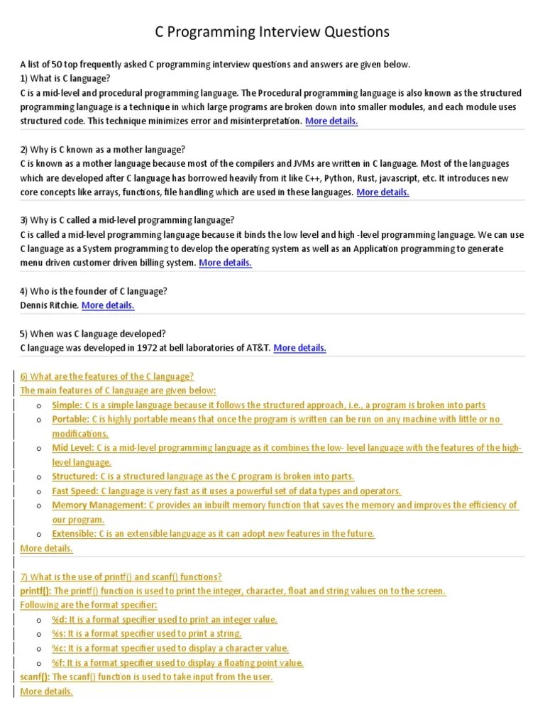 C Programming Interview Questions | PDF | Pointer (Computer Programming ...