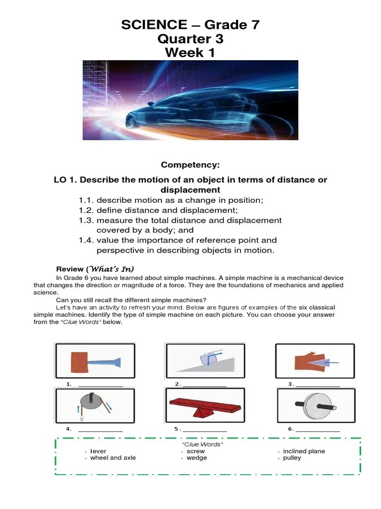 Science - Grade 7 Quarter 3 Week 1 | PDF | Euclidean Vector | Machines