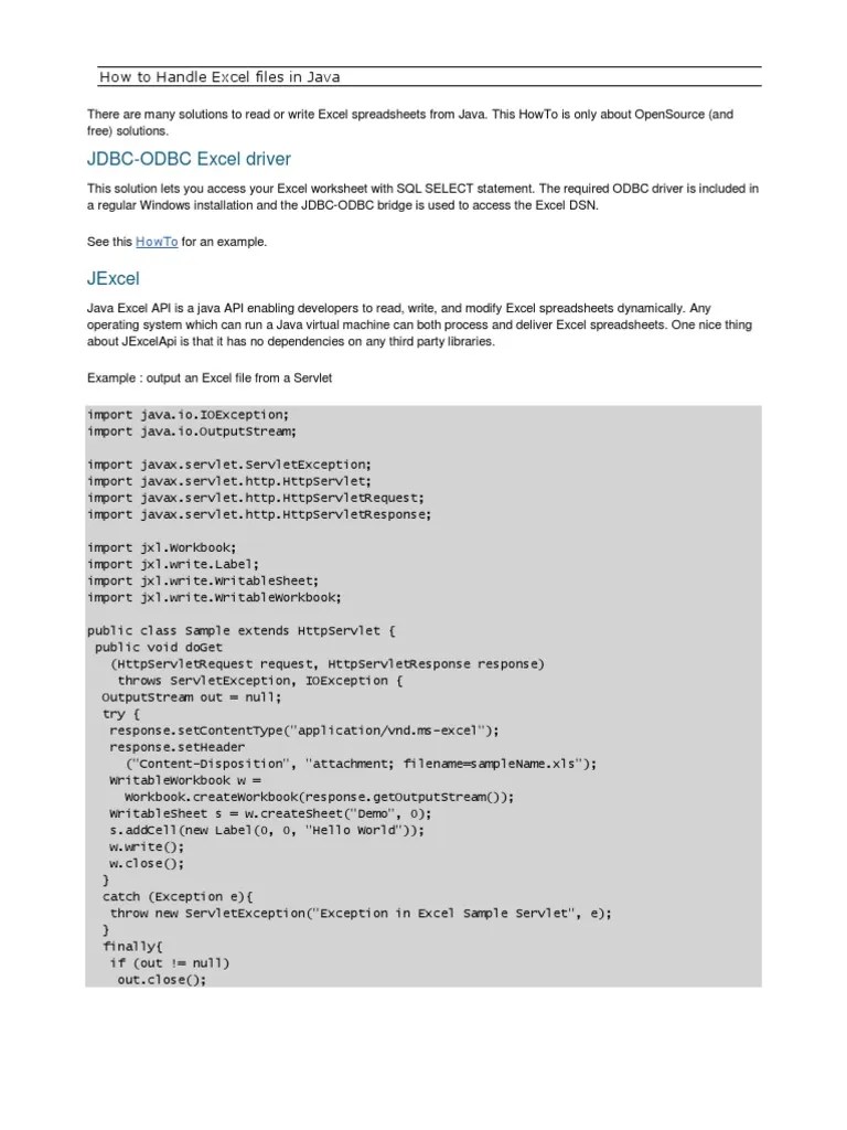 How to handle excel files in java
