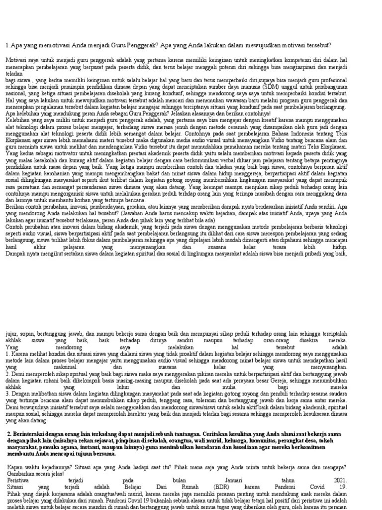 Sarana bertukar pikiran dan pengalaman dibutuhkan untuk meningkatkan kinerja guru dalam mengajar. Essay Guru Penggerak Bu Ira Pdf