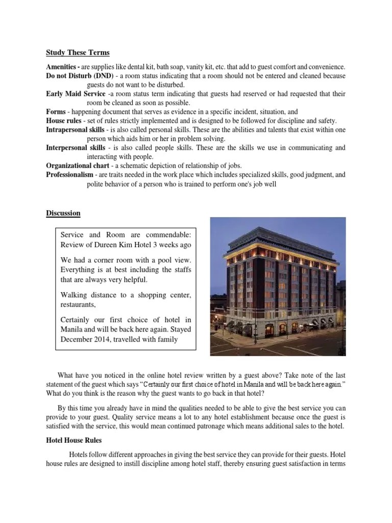 Housekeeping-G11-Module-Lesson 1 | PDF | Bedroom | Housekeeping