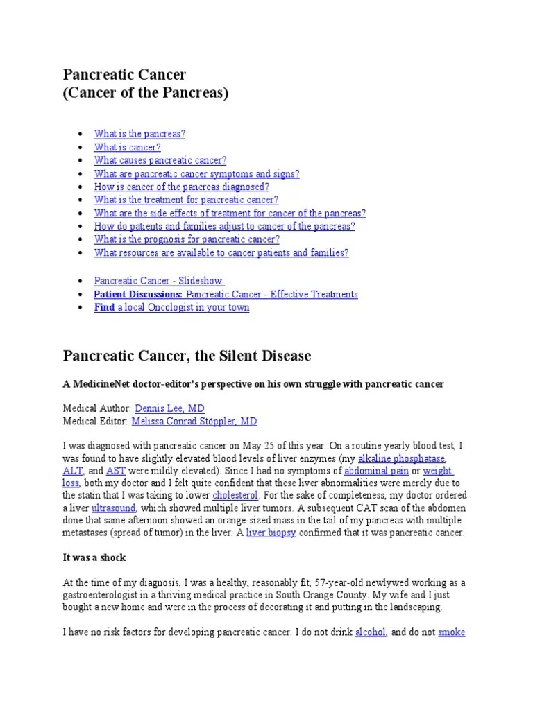 Pancreatic Cancer (Cancer Of The Pancreas) : Patient Discussions: Find | PDF | Adverse Effect ...