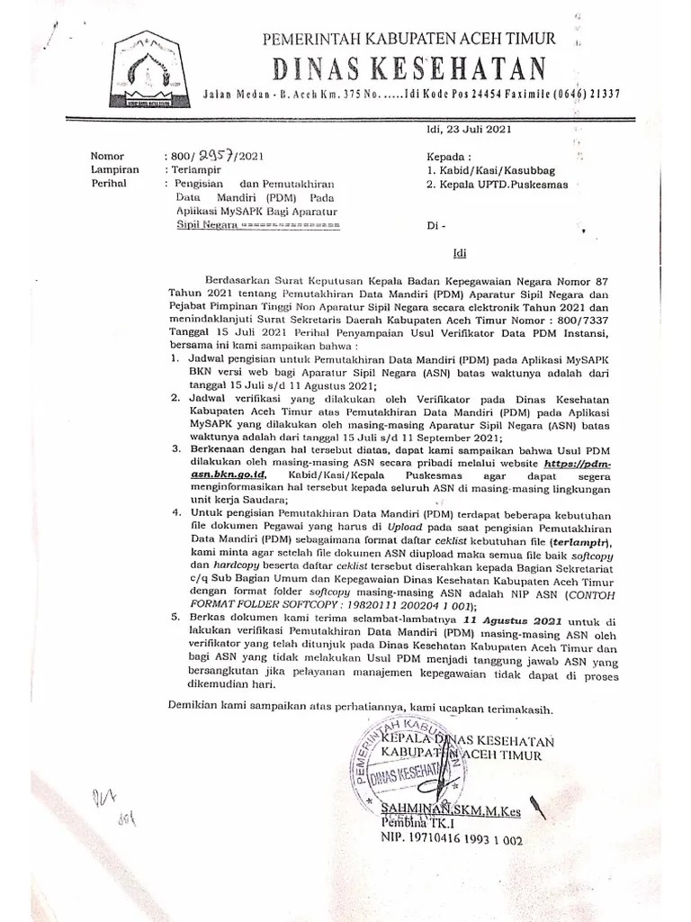 Nomor 5 tahun 2007 tentang pemindahan ibu kota kabupaten aceh timur dari . Surat Petunjuk Pdm Mysapk Pdf