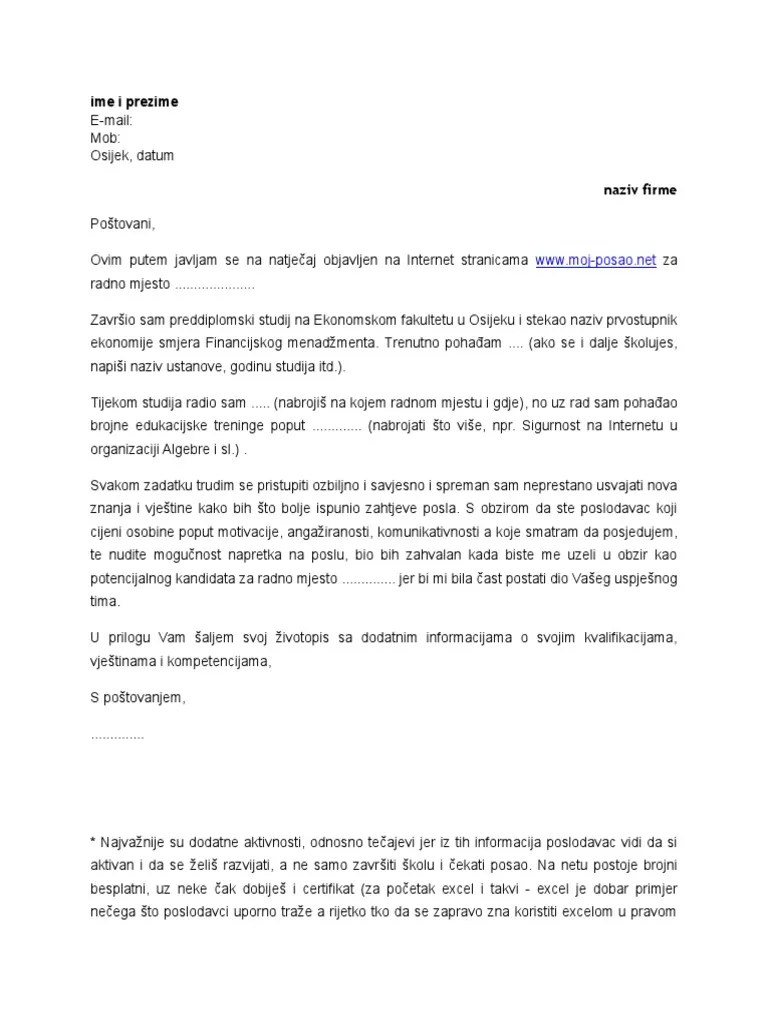 Primjer Zamolbe | PDF