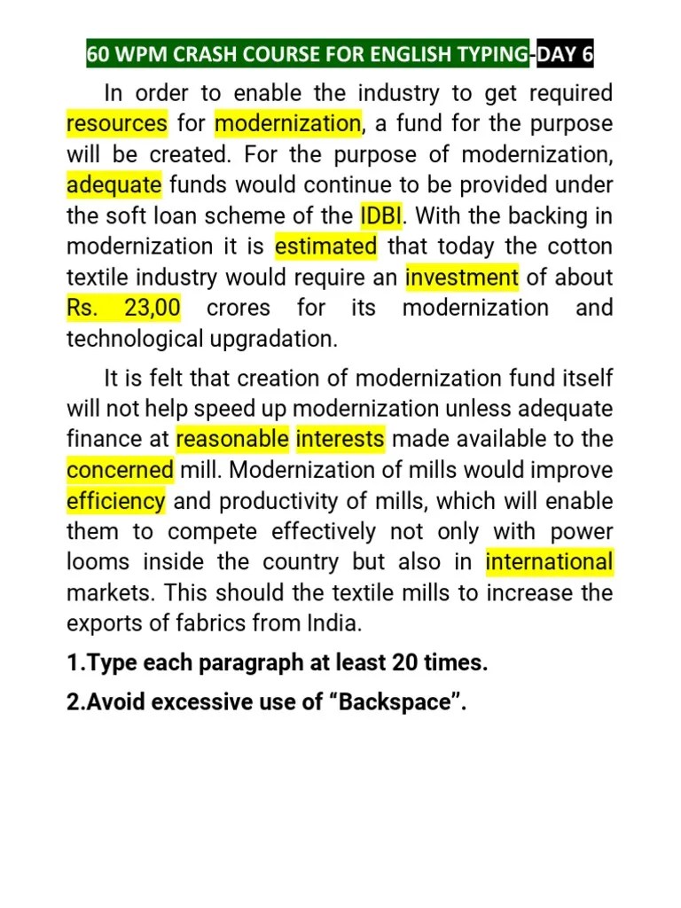 60 WPM Crash Course For English Typing Day 6 | PDF