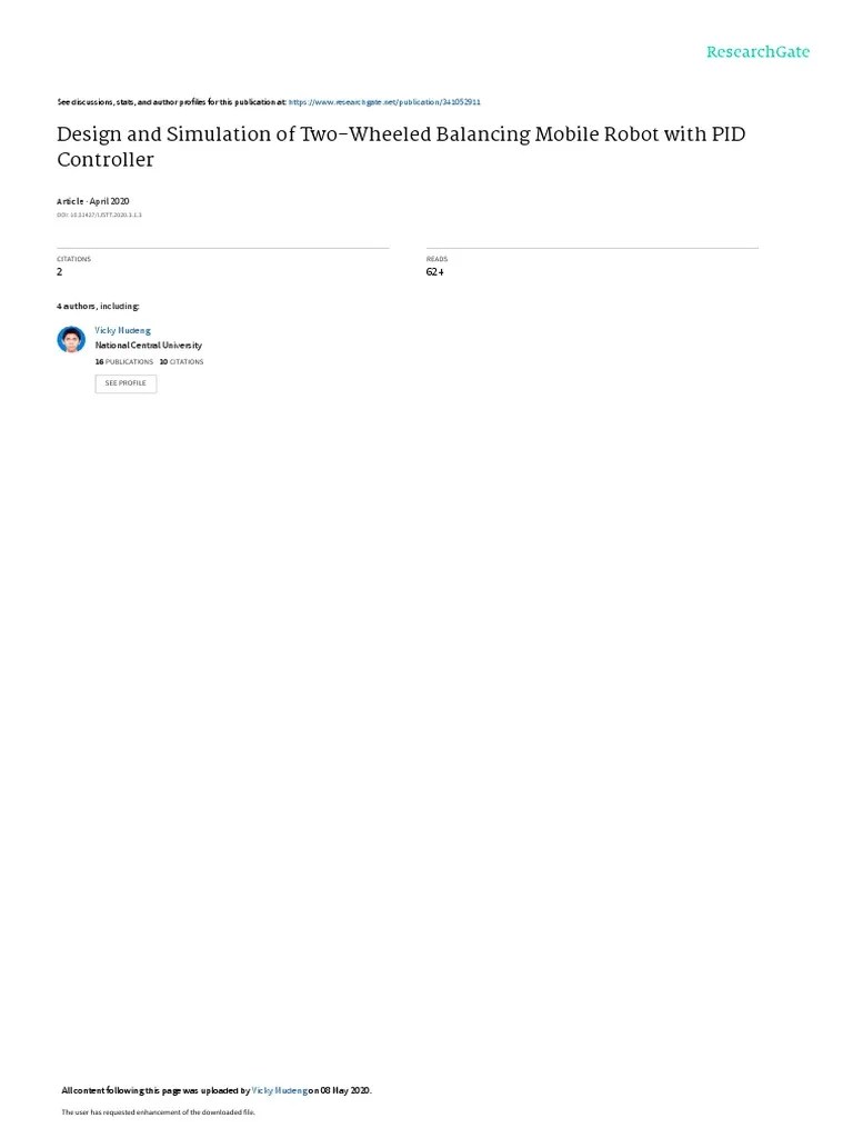 Design And Simulation Of Two-Wheeled Balancing Mobile Robot With PID Controller | PDF | Control ...