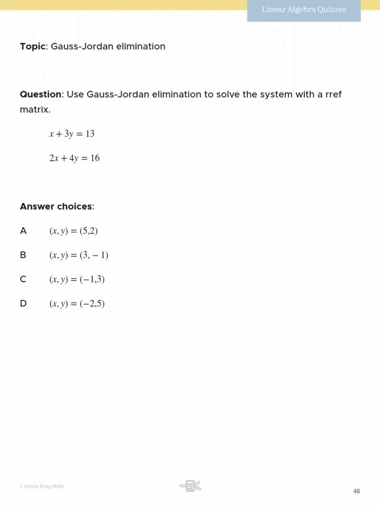 Matrix.: Topic: Gauss-Jordan Elimination | PDF | Theoretical Computer ...