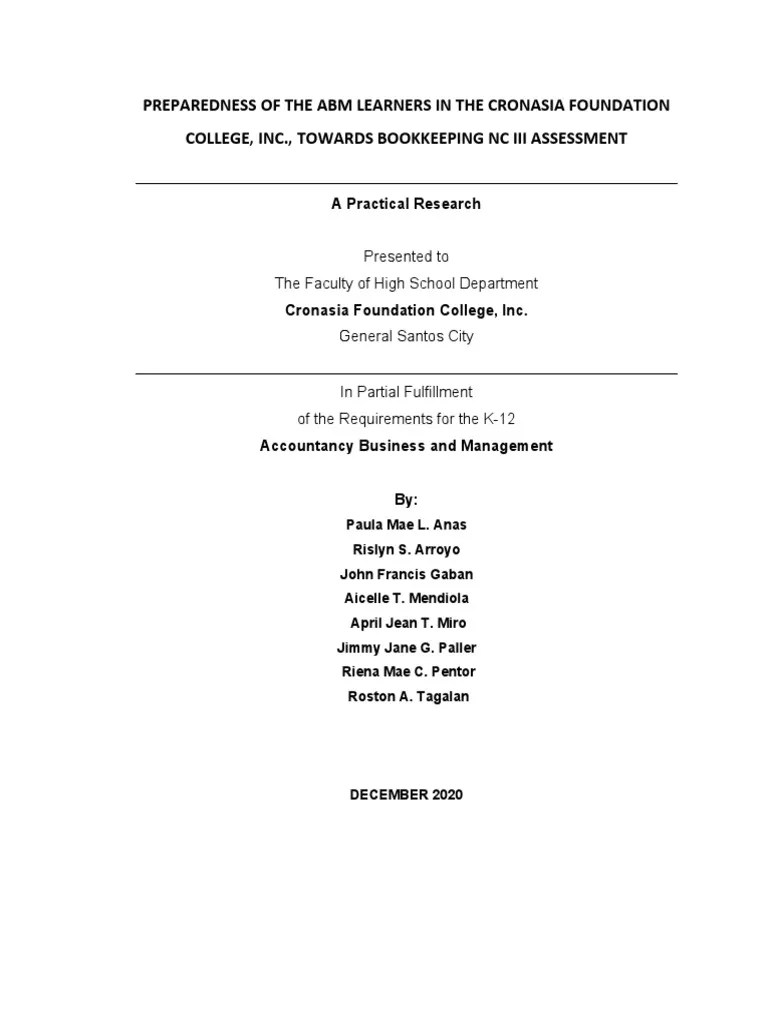 Preparedness Of The Abm Learners In The Cronasia Foundation College | PDF | Learning ...