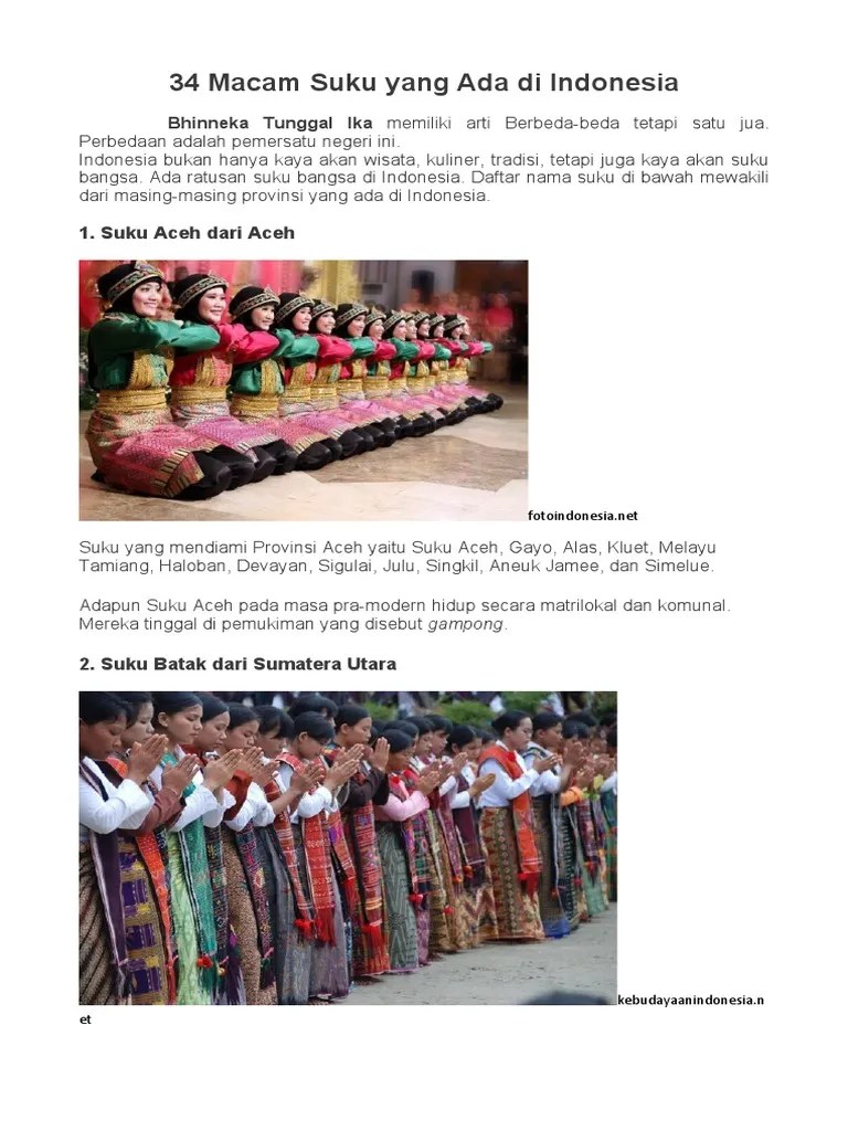 34 Macam Suku Yang Ada Di Indonesia | PDF
