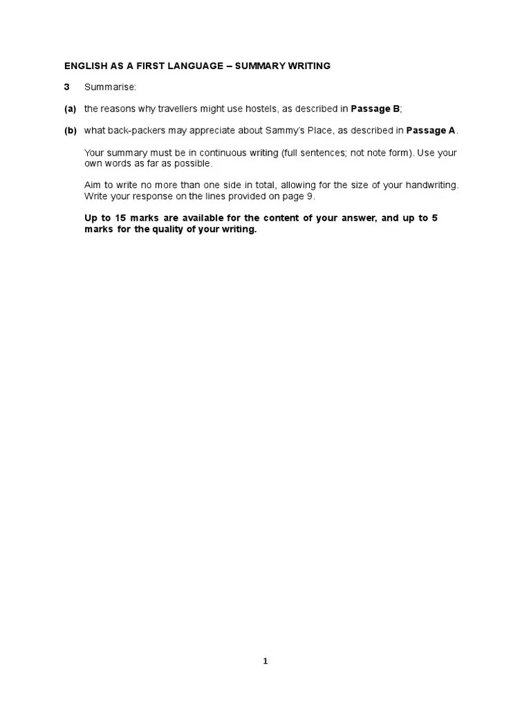 IGCSE - EFL Summary Writing Exercise | PDF | Hostel