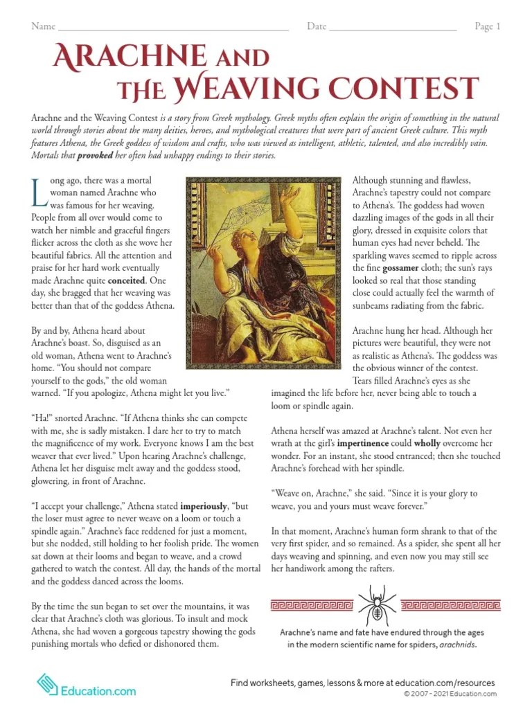 A tablet or smartphone, and plickers collects the pictures as the students' answers. Reading Comprehension Arachne And The Weaving Contest Pdf Athena Mythology