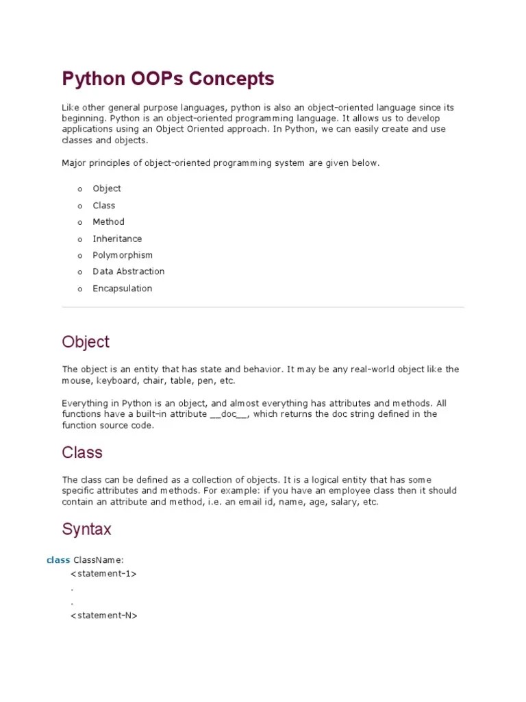 Python Object Oriented Programming Old | PDF | Object Oriented ...