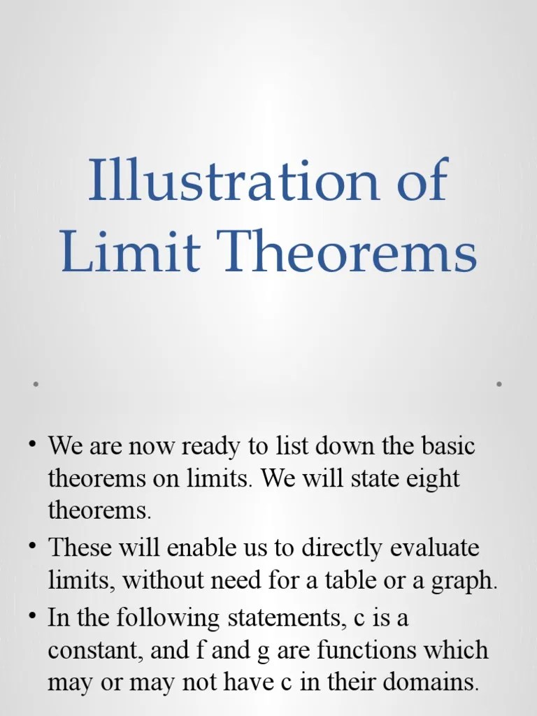 Illustration Of Limit Theorems | PDF | Function (Mathematics) | Zero Of A Function