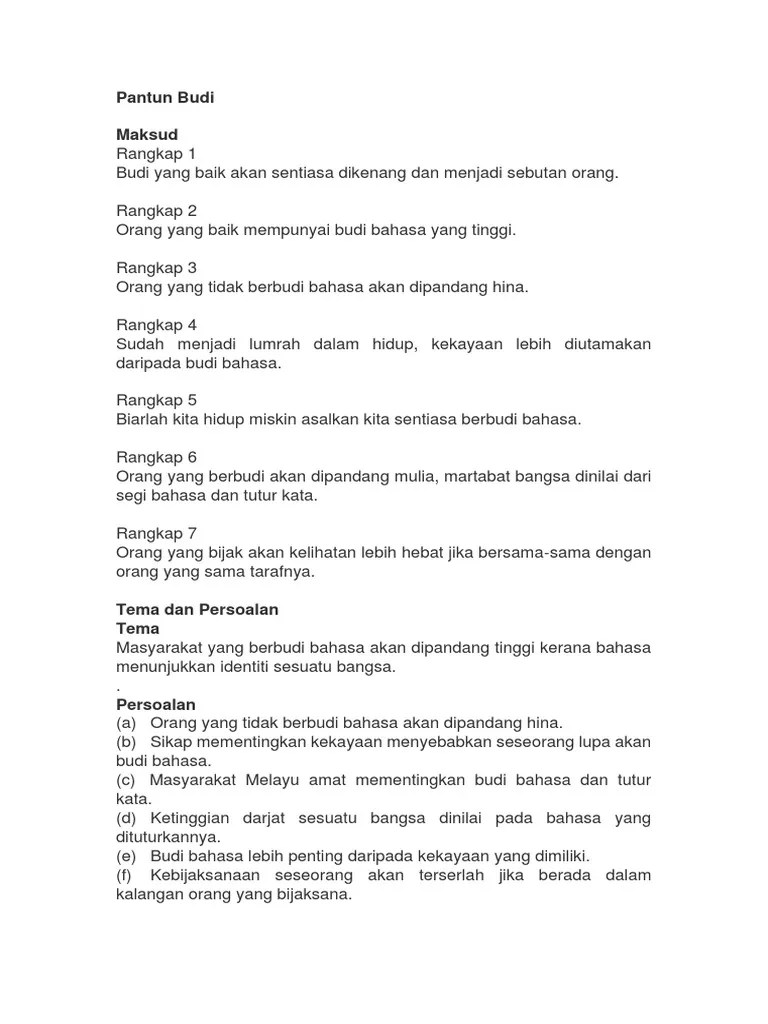 Sampan kolek mudik ke tanjung;. Tingkatan 2 Pantun Budi Pdf