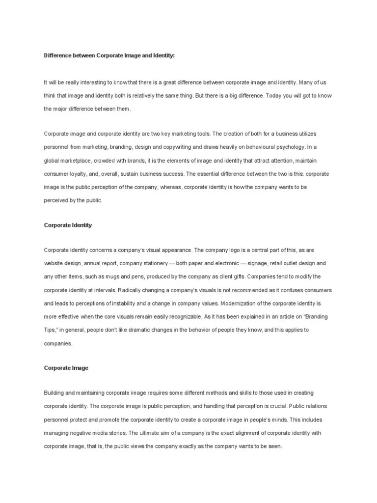 Difference Between Corporate Image And Identity | PDF | Brand | Perception