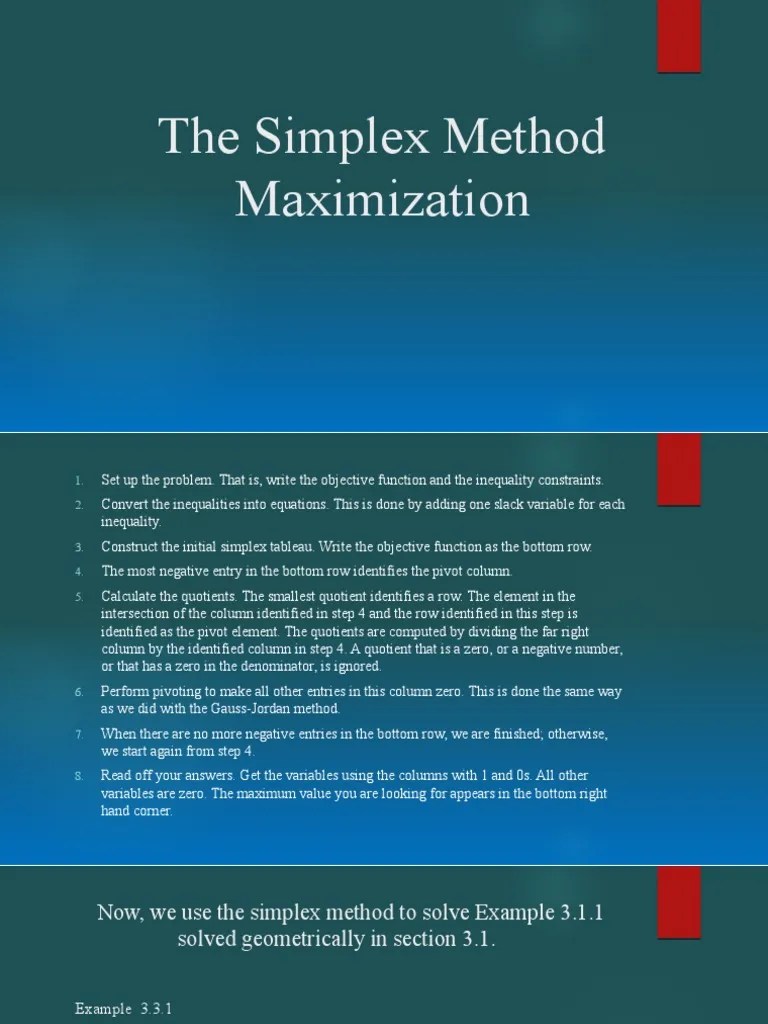 The Simplex Method: A Step-by-Step Guide To Solving The Maximization Problem | PDF | Mathematics ...