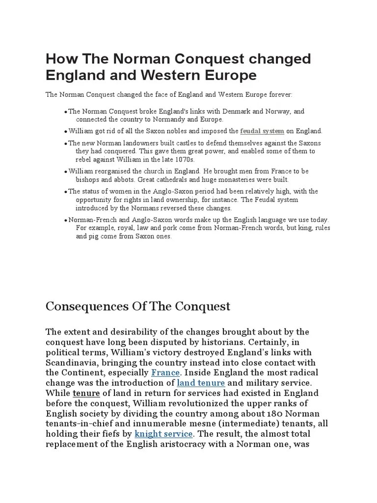 How The Norman Conquest Changed England And Western Europe | PDF | Anglo Saxons | Normans