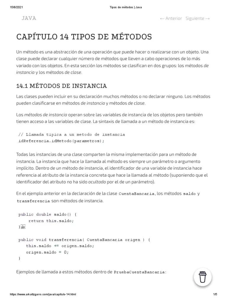 Tipos De Métodos - Java | PDF | Objeto (informática) | Java (lenguaje ...