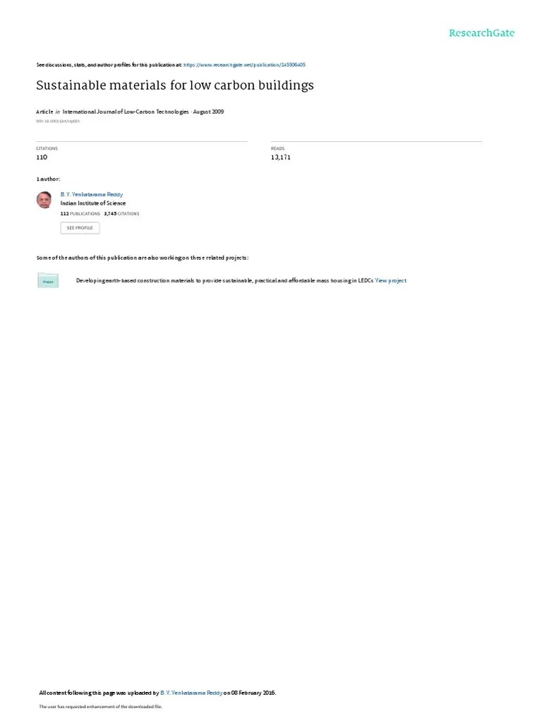 Sustainable Materials For Low Carbon Buildings | PDF | Cement | Concrete
