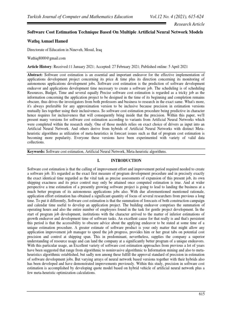 Software Cost Estimation Technique Based On Multiple Artificial Neural ...