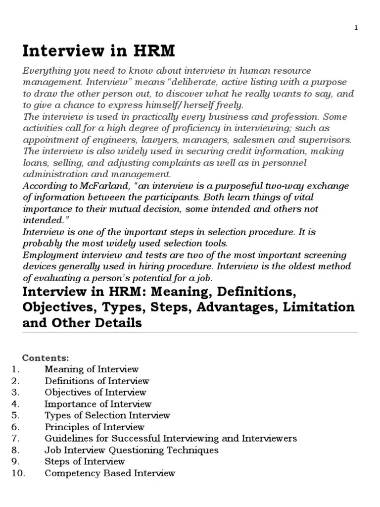 Interview In HRM | PDF | Interview | Job Interview