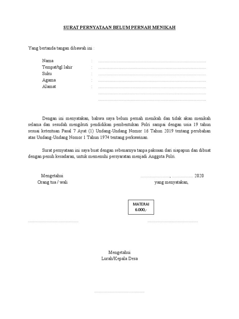 Surat Pernyataan Belum Pernah Menikah | PDF