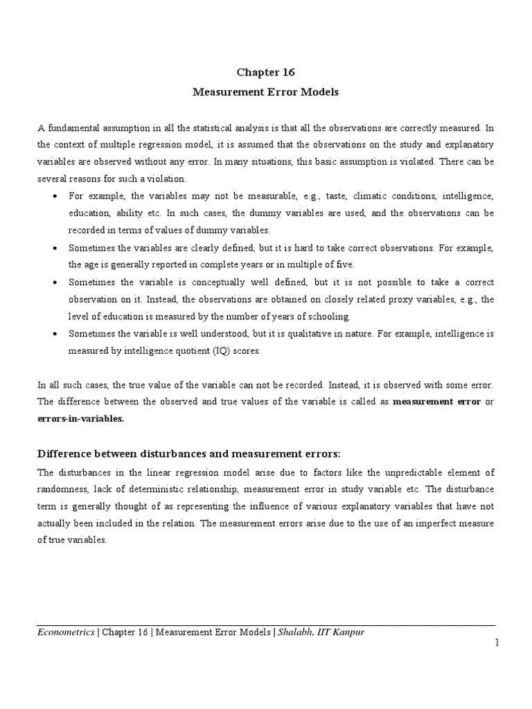 Chapter16 Econometrics Measurement Error Models | PDF | Linear ...