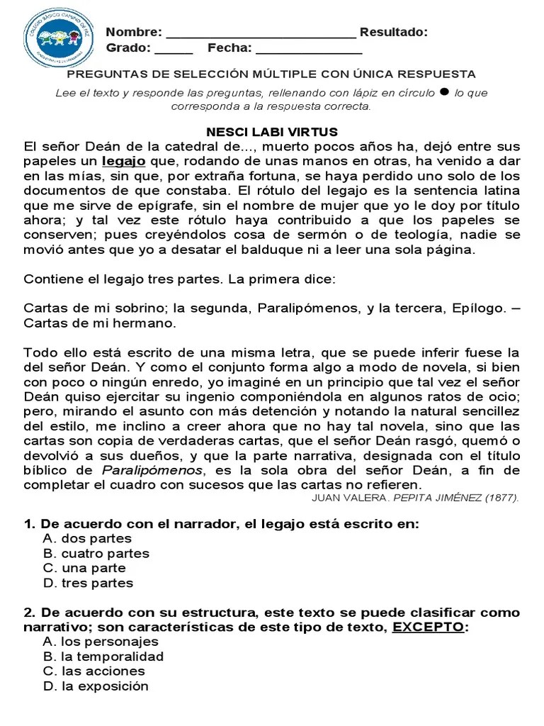 Taller Comprensión Lectora Noveno (Ciclo 2) | PDF