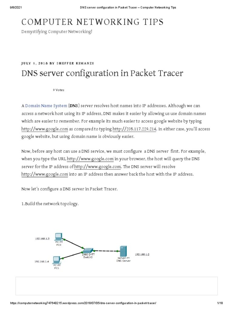 DNS Server Configuration In Packet Tracer - Computer Networking Tips ...