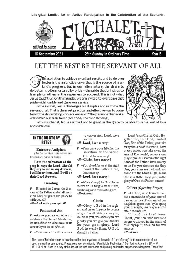 25th Sunday In Ordinary Time (B) - September 19, 2021 | PDF | Jesus | Glory (Religion)